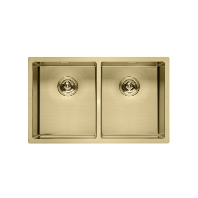 fregadero de cocina dorado claro de doble tazón