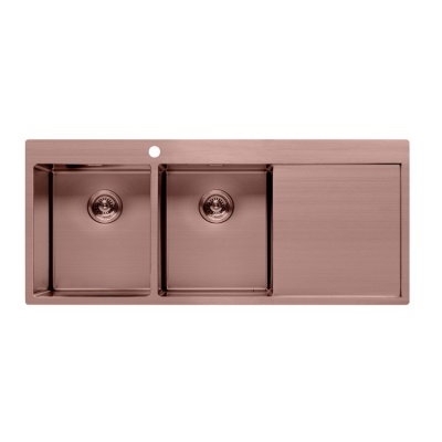 Fregadero doble de cocina de oro rosa con escurridor